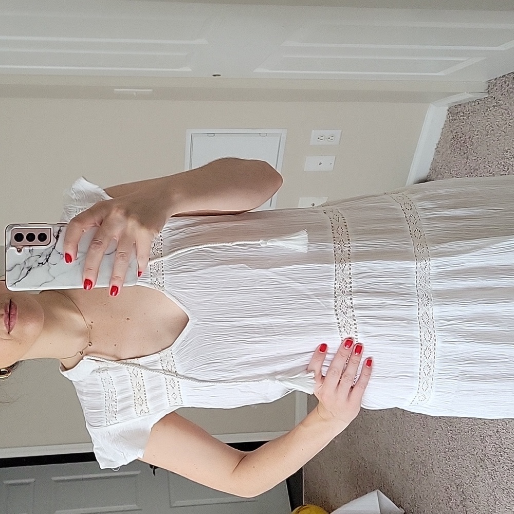 Boho Rip Curl white maxi beach dress WITH nude slip dress